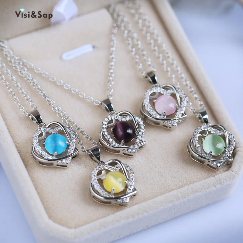 

Visisap Korean Version Hearts Heart Zircon Necklaces for Women Collarbone Chain Woolen Necklace Gifts Office Lady Jewelry XL022