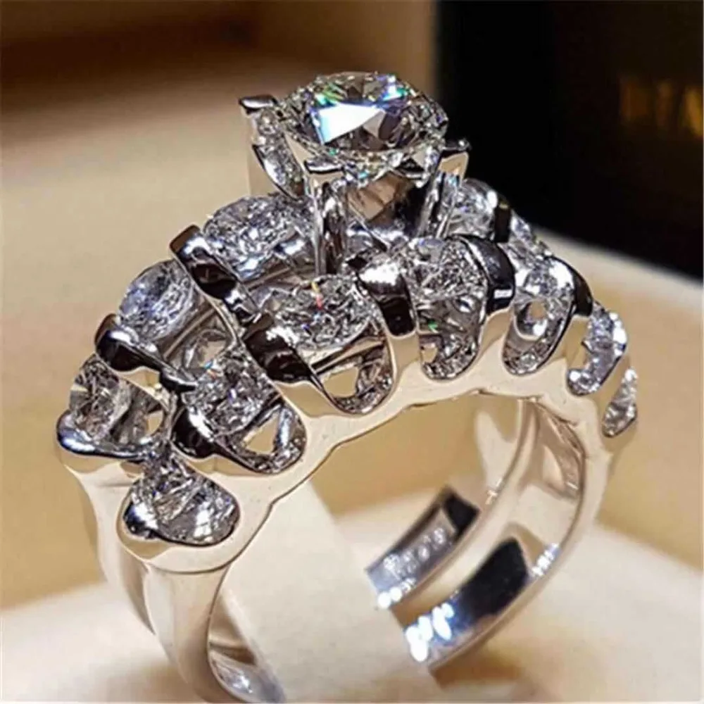 Buy Cute Fashion Luxury Female Crystal Zircon Ring Set