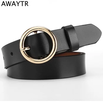 

AWAYTR Women Casual Dress Belt Genuine Leather Belt with Round Buckle Fashion Cowskin Leather Belt For Dress & Jeans Accessories