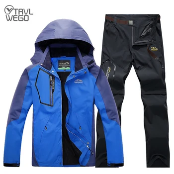 

TRVLWEGO Men Autumn Spring Fishing Hiking Jackets Camping Trekking Pants Outdoor Travel Quick Dry Trousers Set Plus Size