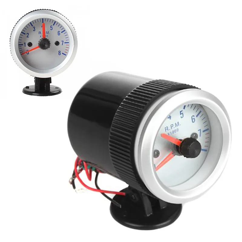 

2''52mm White Face Car Tachometer for 4 6 8 Cylinders 0-8000 Car Engine Rev Counter Tachometer Gauge Speedometer with Blue LED
