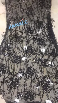 

new design black embroidery mesh french lace fabric JIANXI.C-1137 with sequins for women dress
