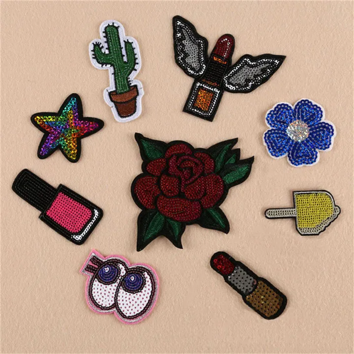 2 Sequin Embroidered Patches Heart Star Motif Cartoon Patches For Clothing DIY Patch Sew Iron on Stickers Applique Accessories For Hat