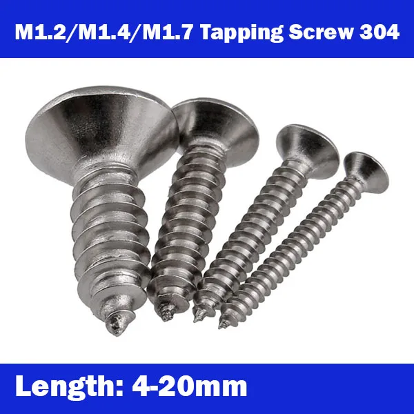 

M1.2 M1.4 M1.7 50PCS DIN7982 304 Stainless Steel Screws 3-10mm Cross Recessed Flat Head Countersunk Self-tapping Wood Screws