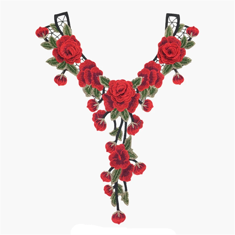 

3D Flowers Fake Collar Embroidery Patch T Shirt Press Sticker Iron On Transfers Patches for Women Dress Tops Collars