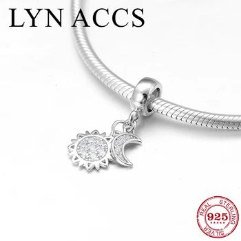 

925 Sterling Silver like crystal clear CZ Sun and Moon Light fine Pendant beads Fit Original Pandora Charms Bracelet Jewelry DIY