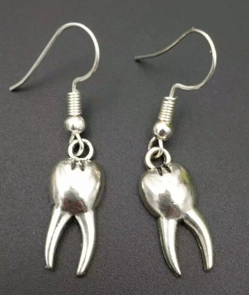 Wholesale 50 Pair Vintage Silver Dental Hygienist Tooth Charm Pendants