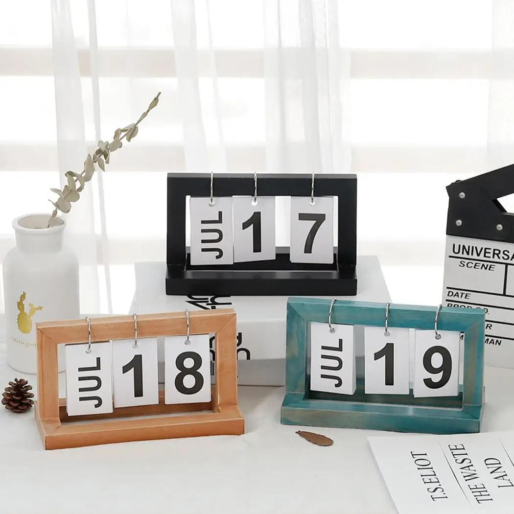 

Desk Table Wood Flip Month Date Calendar calendar ornaments suitable for home decor. Home Crafts Decoration