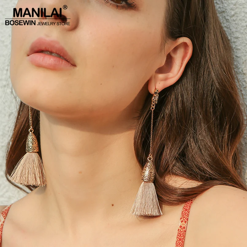 MANILAI Bohemia Long Tassels Earrings For Women Fashion Vintage Metal Statement Dangle Earrings Ethnic Earrings Jewelry Girls