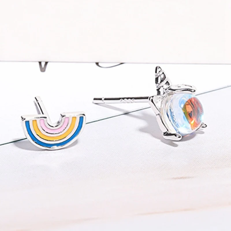 

Rainbow Unicorn Ear Nail Female Fashion Brilliant Aurora Asymmetric Moonlight Stone Earrings Girl Heart Sen Earrings