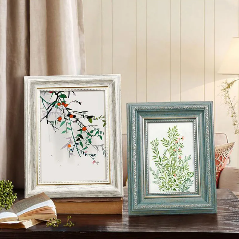 

Retro Style Photo Frame Rectangle Frames for Desk or Wall Decoration Blue / White Picture Frames Many Size