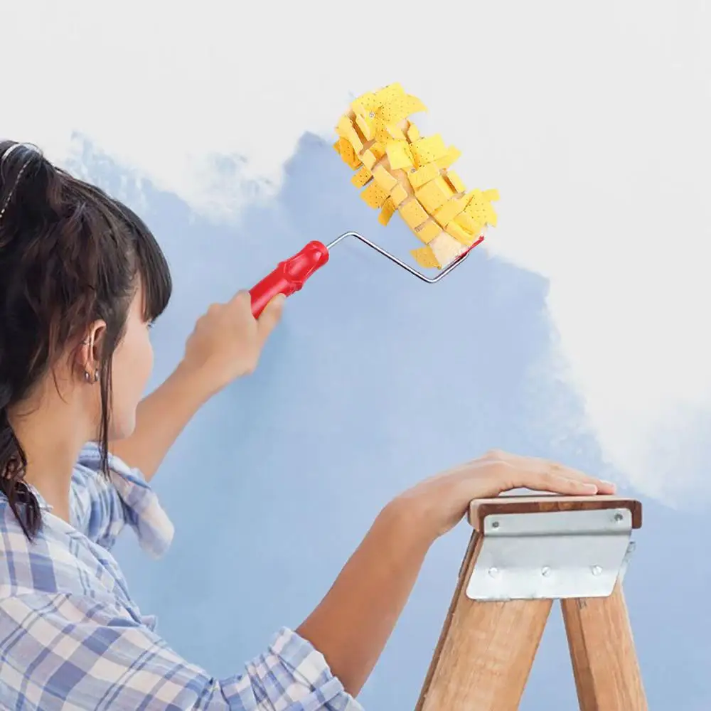 7'' Embossing Paint Rubber Roller Painting Brush Sleeve+Handle Wall