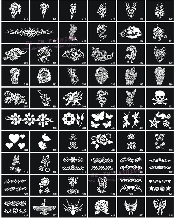 200mixed Glitter Tattoo stencil for Body art Painting design airbrush