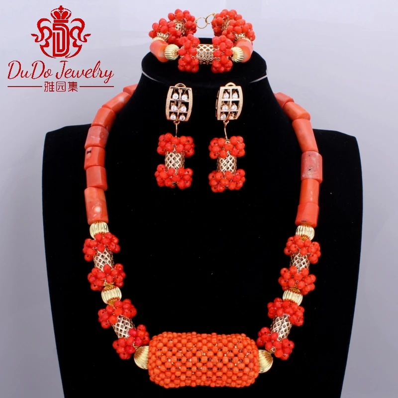 Nature Coral Jewelry Sets Orange African Jewelry Sets Big Ball Design
