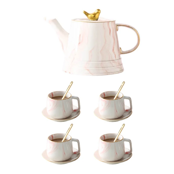 Нордический стиль мраморная керамика чайный сервиз кофе молоко чайник чашка и блюдце набор поднос гостиная обеденный стол украшения для дома - Цвет: K
