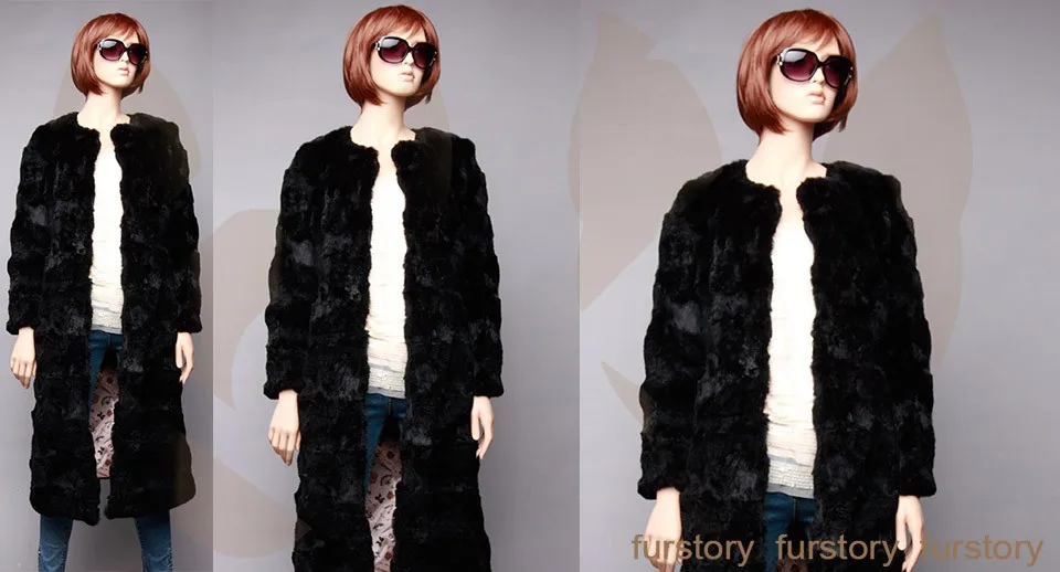 Fur Story 151211 Новое поступление X-Long Женское пальто с кроличьим мехом 5XL 6XL на заказ Зимний натуральный мех пальто женское