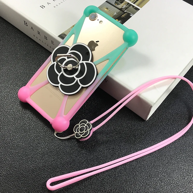 Мягкий силиконовый универсальный чехол Camellia 4-6 дюймов для Iphone, samsung, xiaomi, huawei, htc и т. Д., чехол с кольцом для телефона и ремешком, чехол - Цвет: U15(Green Pink)
