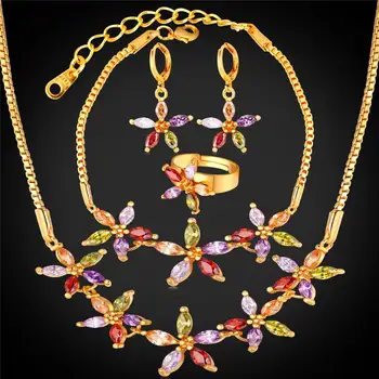 

Collare Luxury Cubic Zirconia Jewelry Sets For Women Wedding Gold/Silver Color Colorful Star Bridal Jewelry Sets For Brides S165