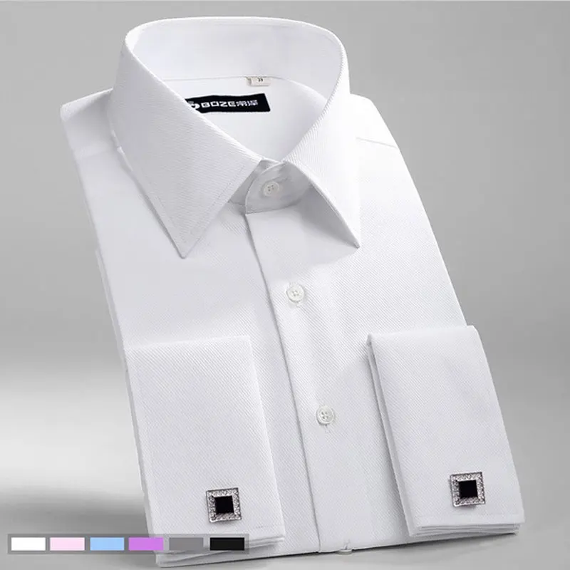 Koop Mannen Slim Fit Franse Manchetknopen Shirt Non Ijzer Lange Mouwen Katoenen Mannelijke Smoking Shirt Formele Heren Dress Shirts Met franse Manchetten
