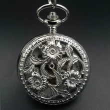 Vintage Antique Style Flower Case White Dial Arabic Number Skeleton Steampunk Mechanical Pocket Watch w/Chain Hand Wind Watch