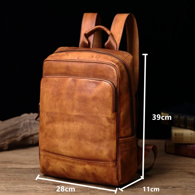 HANSOMFY мужской рюкзак из натуральной кожи, Повседневная Ретро сумка для ноутбука 14 дюймов, Корейская версия мужской сумки на плечо, большие дорожные рюкзаки