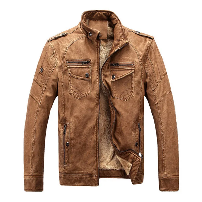 

2019 New Arrival 6 Colors Casual Man Jacket Stand Warm Fleece Leather Winter Coat Size M-3XL