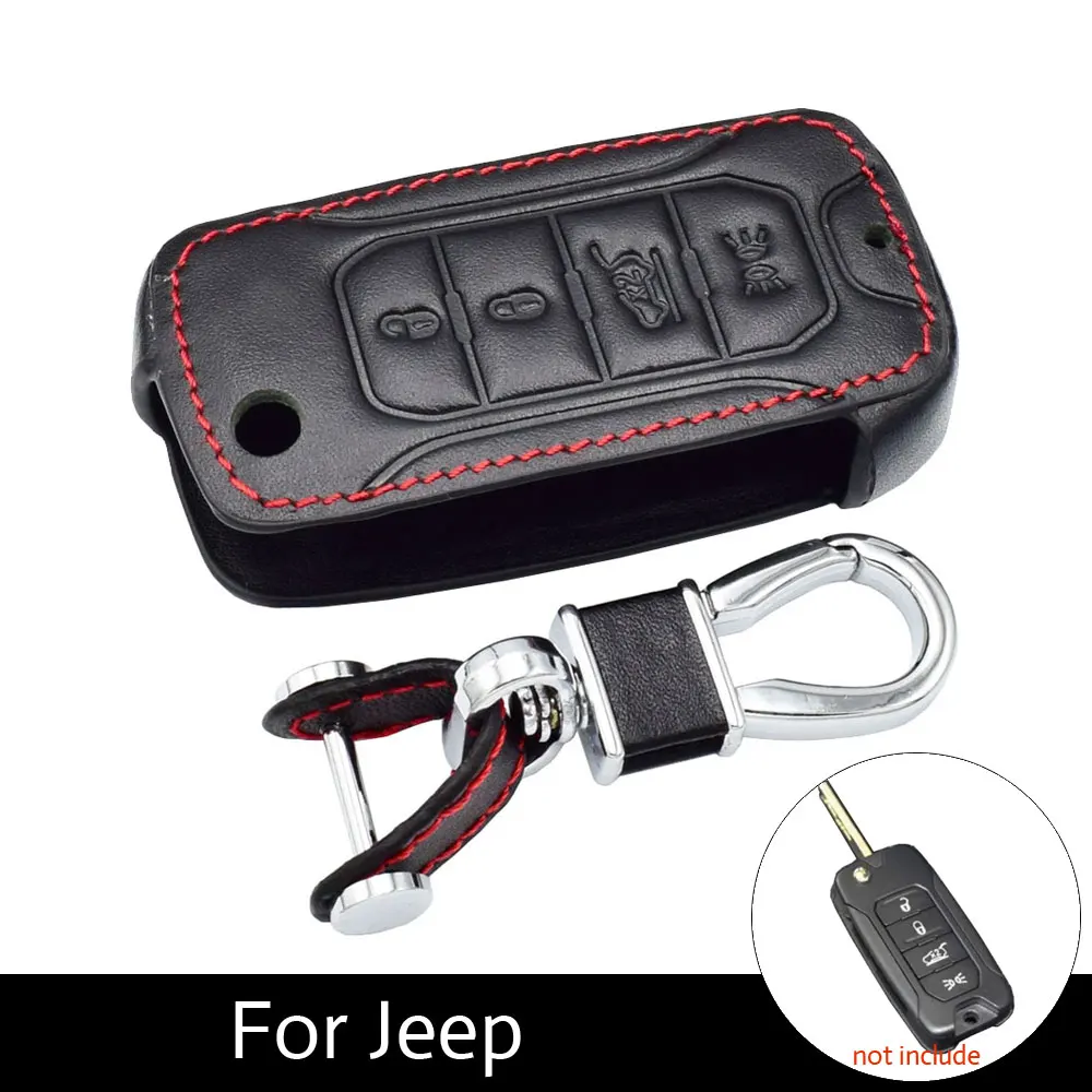 

Leather Car Key Case For Jeep Renegade Hard Steel 2016 4 Buttons Folding Remote Fob Cover Protector Accessory Auto Keychain Bag
