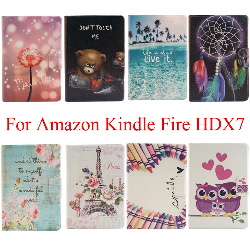 

For Amazon Kindle Fire HD X7 Case Protector Shell KindleFire HDX7 HDX 7 Pouch Bag With Card Pocket Tower Rose Butterfly Printing