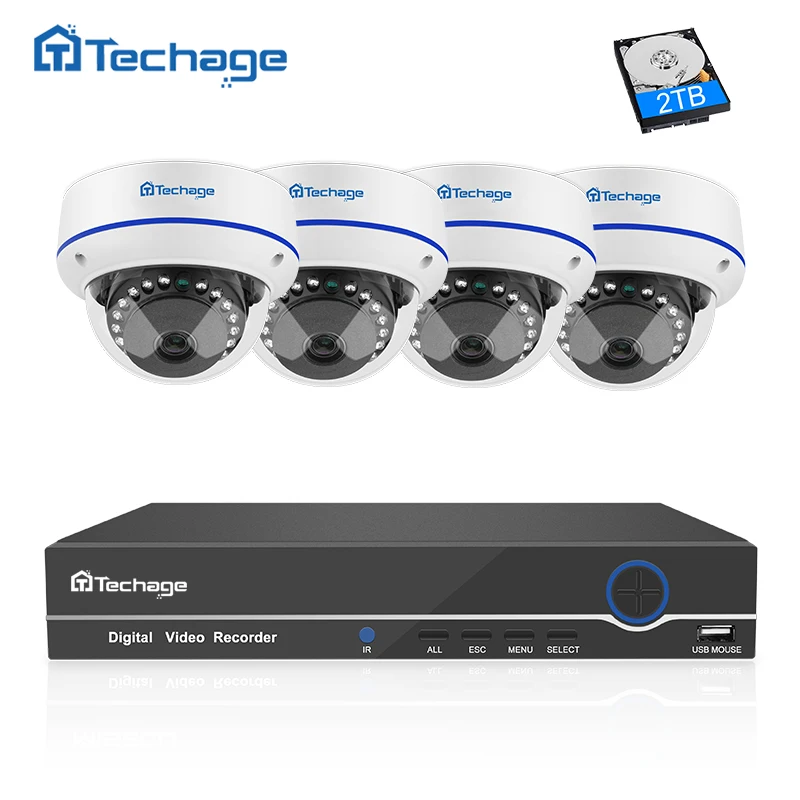 Kopen Techage 4CH 1080 p Cctv systeem POE NVR Kit 4 stks Vandaalbestendige Indoor Dome PoE IP Camera P2P Onvif Video security Surveillance Set