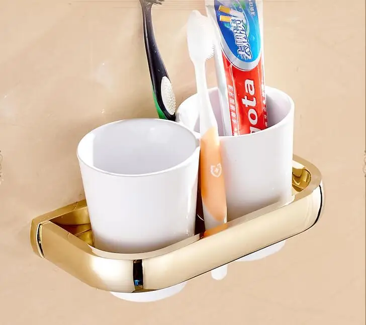 tooth brush holder Латунный набор аксессуаров для ванной комнаты, Золотой квадратный держатель для бумаги, держатель для полотенец, мыльница, вешалка для полотенец, стеклянная полка, набор аксессуаров для ванной комнаты - Цвет: tooth brush holder