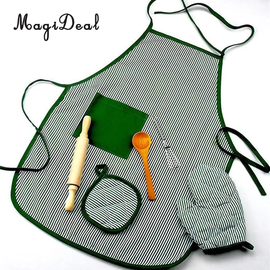 Kitchen Cooking Set, Baking Cake Food Toy Kids Apron & Chef Glove set, Whisk Rolling Pin Tool Utensils Pretend Play Game