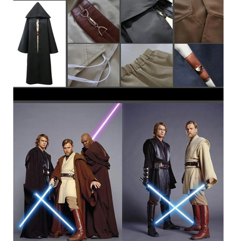 Star Wars Brown Sith Jedi Robe Wool Cloak obi wan Kenobi Hooded Cosplay Costume Costumes