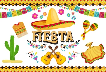 

Fiesta Flag Hats Guitar Cactus Flower photography backgrounds Vinyl cloth High quality Computer print party photo backdrop