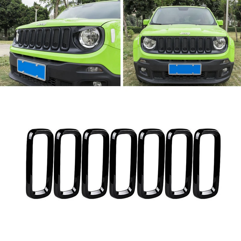 7pcs/Set Front Grill Grille Insert Cover Trim Frame For Jeep Renegade 2015-2018