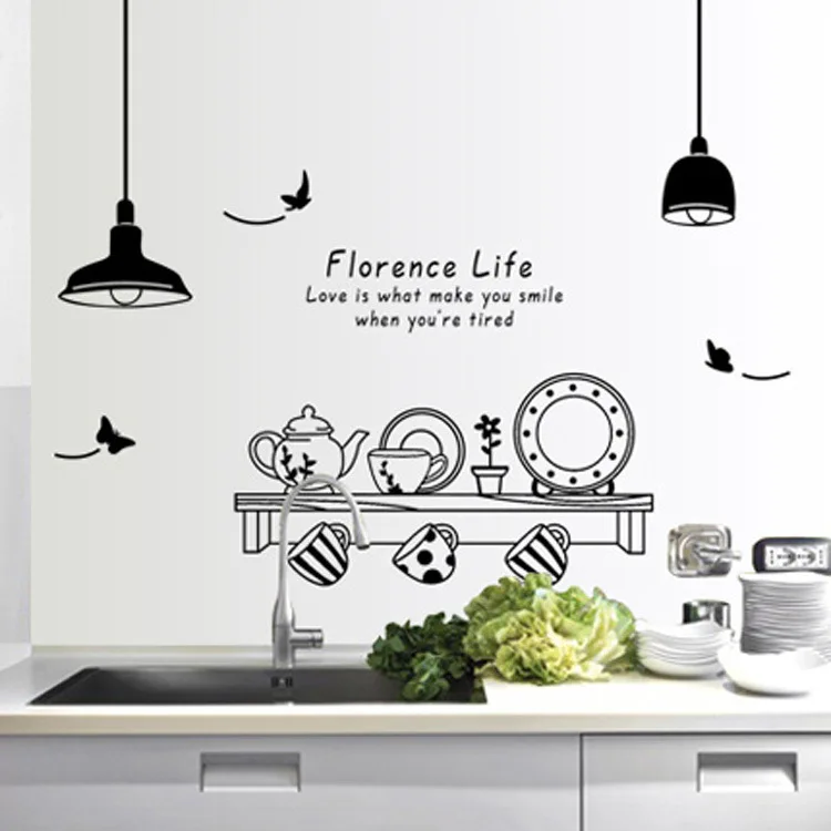 Warm and Romantic Black and White Chandelier Kitchen Wall Stickers Restaurant Kitchen Sofa Background Decoration Wall Stickers