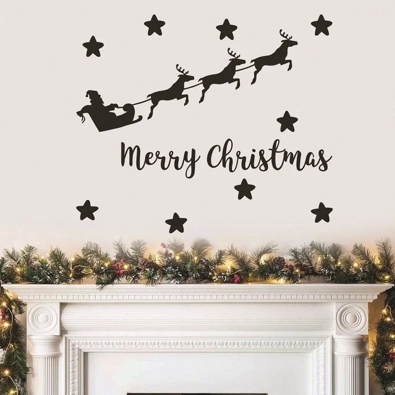

Christmas wall sticker star newspaper line art merry christmas window decoration decal, home living room decoration SDJ03