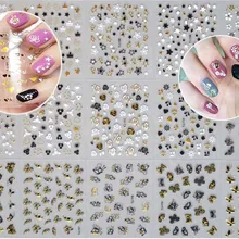 Клейкие наклейки 1 Набор 30 Дизайнов 3d Золото 3 цвета цветок бабочка стикеры 3d на ногти Nail Art наклейки самоклеющиеся украшения для ногтей