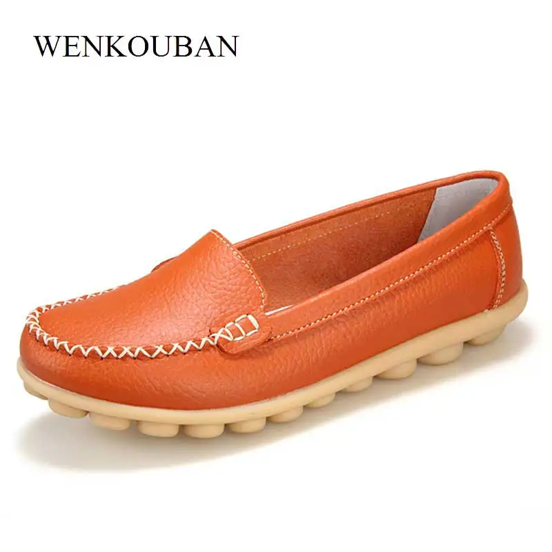 

Slip On Flat Shoes Women Loafers Moccasins Shoes Summer Leather Ballet Flats Ladies Ballerinas White Rubber Chaussure Femme 2018