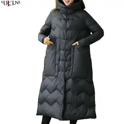 2019 Новый Для женщин Зимняя куртка-пуховик длинное однотонное Цвет Пальто повседневные свободные внешние теплые китайский Стиль верхняя