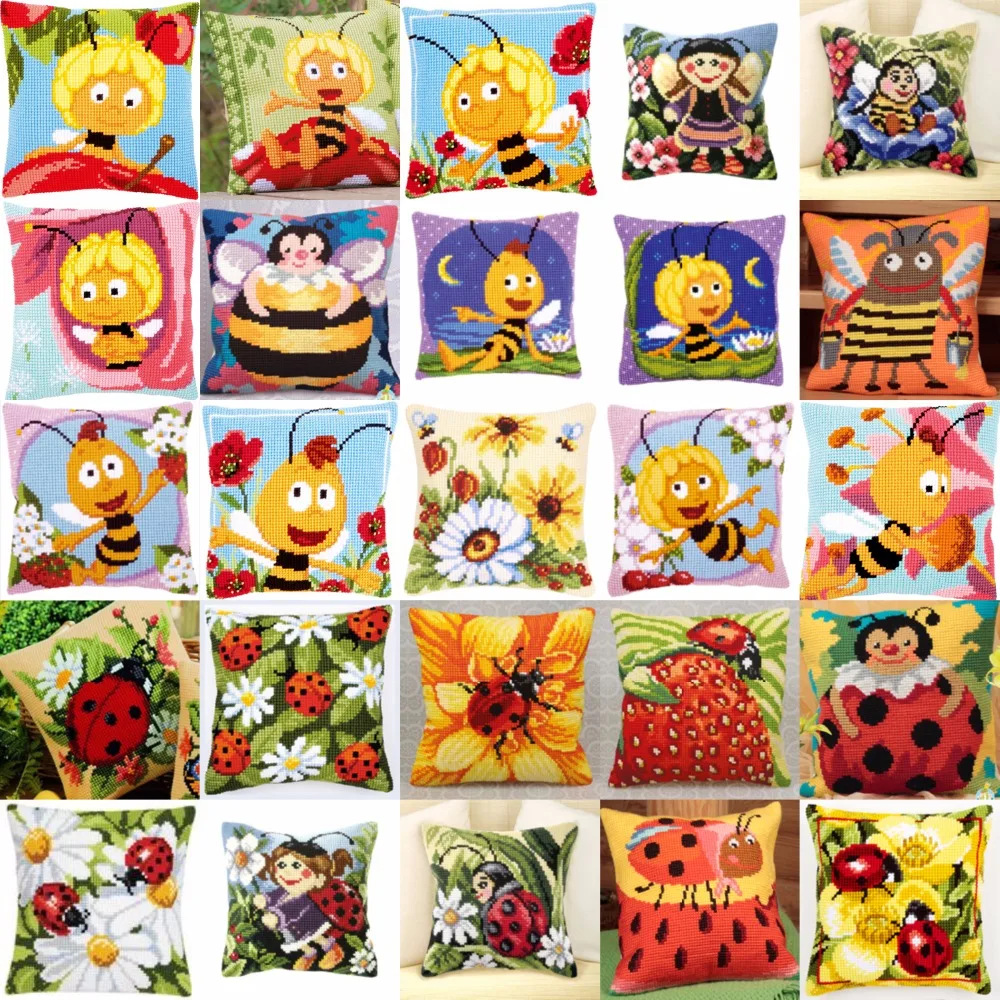 

DIY Needlework Kit Unfinished Acrylic Yarn Embroidery Pillow Tapestry Canvas Cushion Front Cross Stitch Pillowcase animals