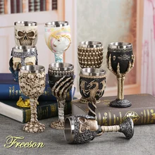 Coolest Gothic Resin Stainless Steel Dragon Skull Goblet Retro Claw Wine Glass Cocktail Glasses Whiskey Cup Party Bar Drinkware 200ml hot sale creative home decoration 3d resin skull shape stainless steel wine goblet