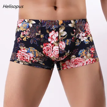 

Helisopus Men Flower Leopard Print Boxer Shorts Cueca Bulge Pouch Underpants Gay Men Underwear Boxers
