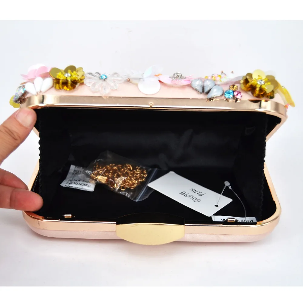 Новейшая Роскошная Дамская вечерняя сумочка с бриллиантовым цветком, сумочка-клатч на руку для свадебной вечеринки, Сумочка на плечо с цепочкой, клатч для банкета 804