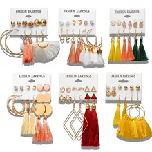 Belleper New Design Tassel Earring Sets Women Geometric Bohemian Gold Flower Long Tassel Earring Set Fashion Wedding Jewelry