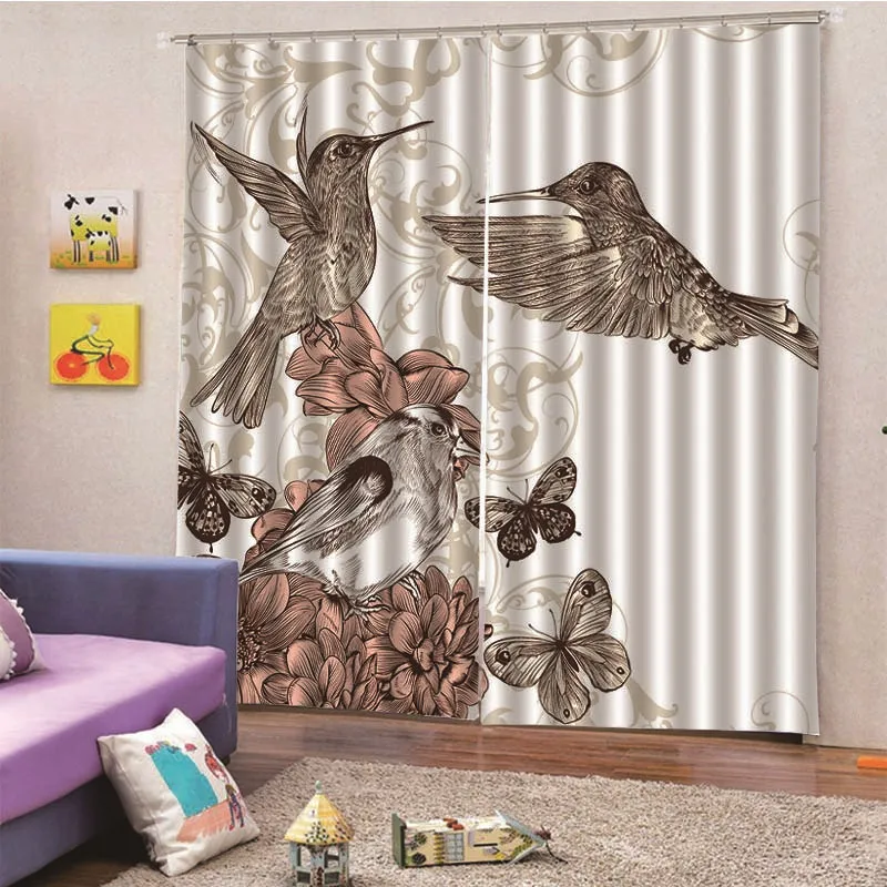 

3D Digital Print Modern Bird Blackout Curtains for Living Room Bedroom Window for Solid Thick Fabric Drapes Custom made M13