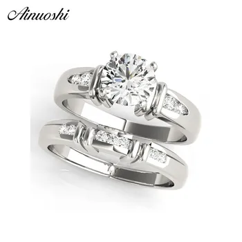 

AINUOSHI Fashion 925 Sterling Silver Women Wedding Ring Set White Gold Color 1ct Round Engagement Aniversary anillos de plata