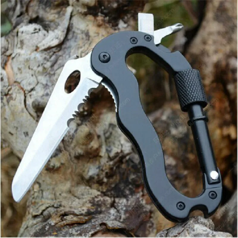 Multi function Climbing Carabiner Hook pocket military survival knife