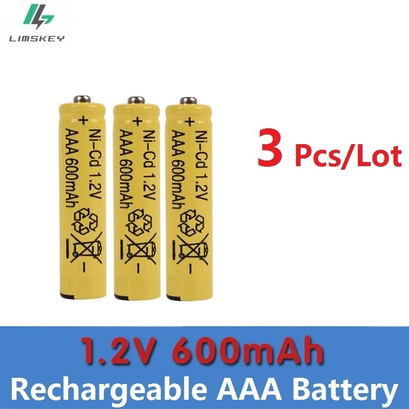 

Yellow 1.2V Rechargeable 3pcs/lot AAA Battery 600mAh Ni-CD Neutral Battery 500 Times Charging for Flashlight Toys Electronic Etc