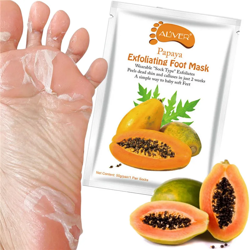 

Aliver Papaya Exfoliating Peel Foot Sock Mask Baby Soft Feet Removes Dead Skin