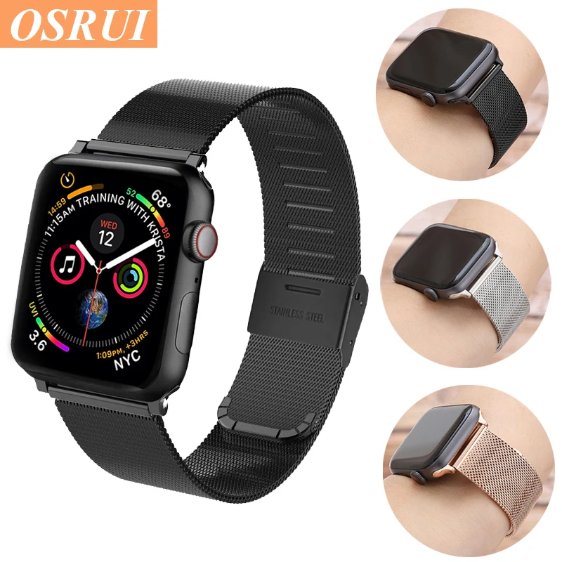 

OSRUI Milanese loop for apple watch band 4 3 44mm 42mm iwatch strap correa aplle watch 38mm 40mm stainless steel wrist bracelet